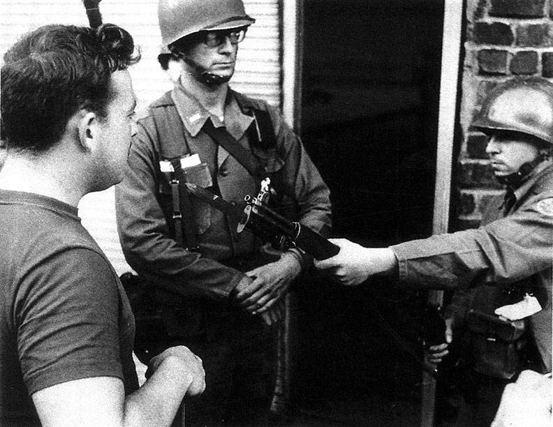 PL-member-Jay-Frank-confronts-National-Guard-at-Armory-Sept-1966 El-Puente-de-Claudio.jpg