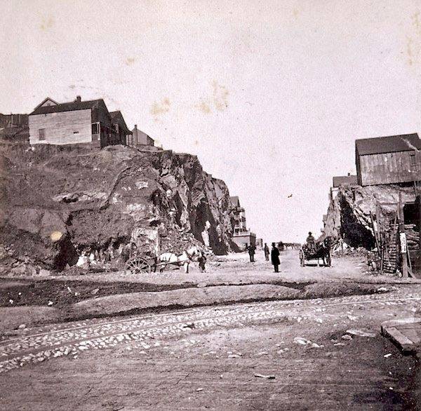 File:177. San Francisco -- The deep cut on Broadway, between Kearny and Montgomery streets. c. 1860-1870 Lawrence and Houseworth publisher Soc of Cal Pioneers.jpg
