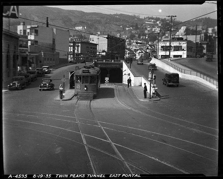 K-Line-Streetcar-Exiting-Twin-Peaks-Tunnel-East-Portal-on-Market-Street-at-Castro August-19-1935- A4595.jpg
