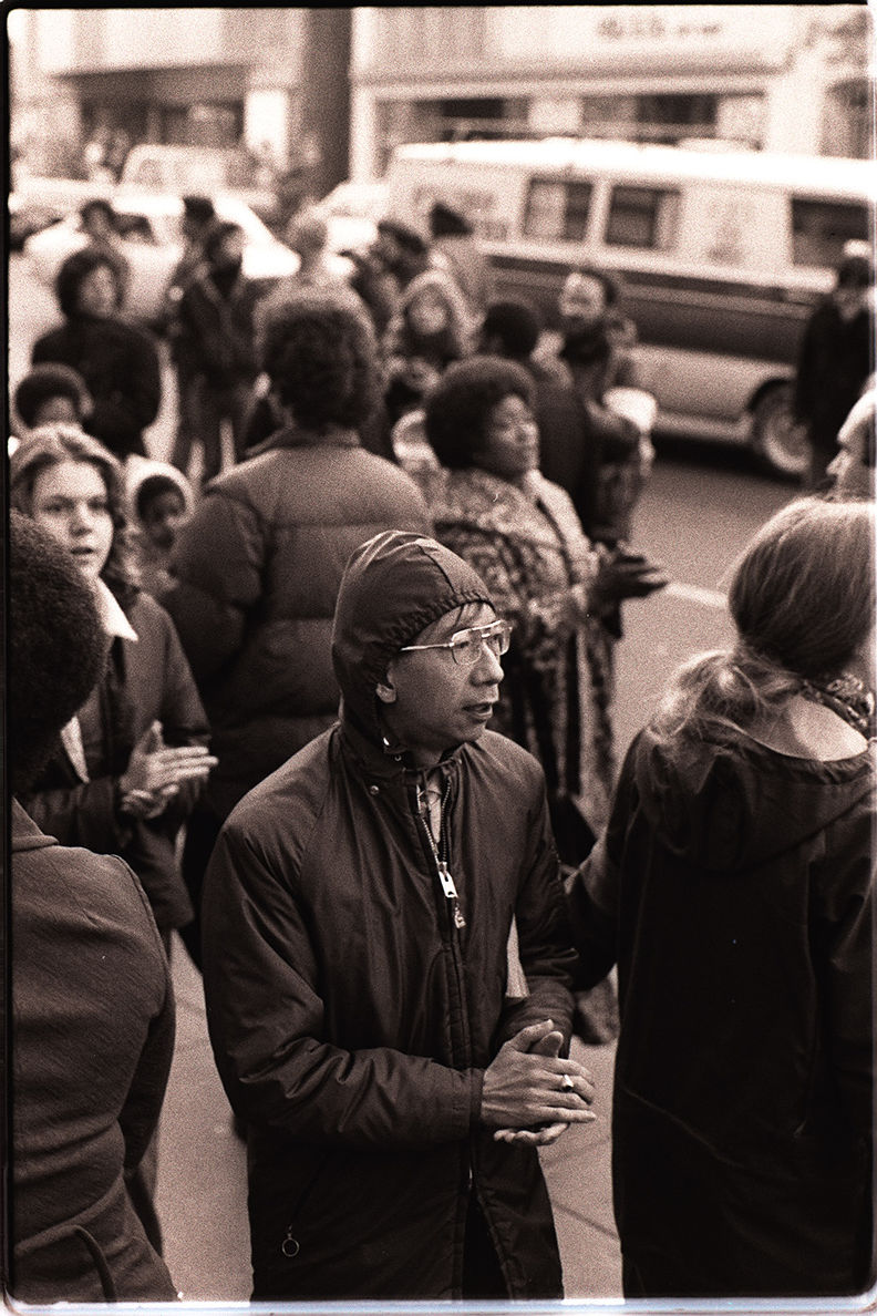 Protesters at an anti-eviction rally in front of the International Hotel - January 1977 Nancy Wong.jpg