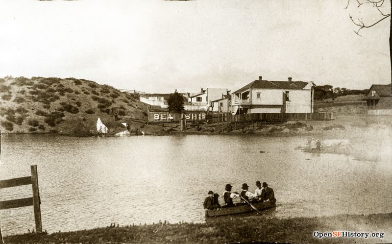 Interdune lake known as Kellys Pond, north of today's Geary Boulevard. Former 139 Parker Avenue house behind. -Research by Andrew Mihailovsky- Popular hunting spot, filled in the 1890s wnp4.1469.jpg