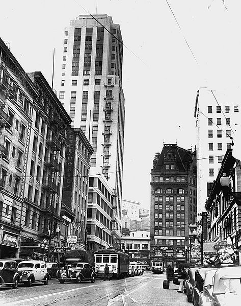 File:3rd-St-north-from-Jessie-St-Call-Bldg-and-Nos-15-16-and-29-streetcars-April-18-1939-SFPL.jpg