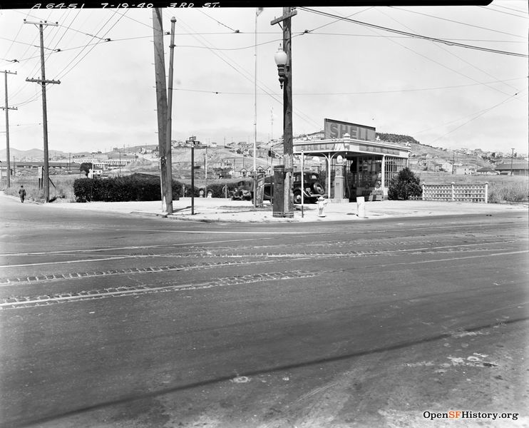 File:July 19 1940 Shell Gas Station at the corner of 3rd Street and 24th. Potrero Hill in the background. DPW A6451 wnp26.089.jpg