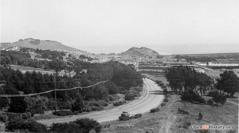 File:C 1924 View from McLaren Park The smaller hill at center, at the south end of the Little Hollywood neighborhood was leveled and became bay fill opensfhistory wnp27.4823.jpg