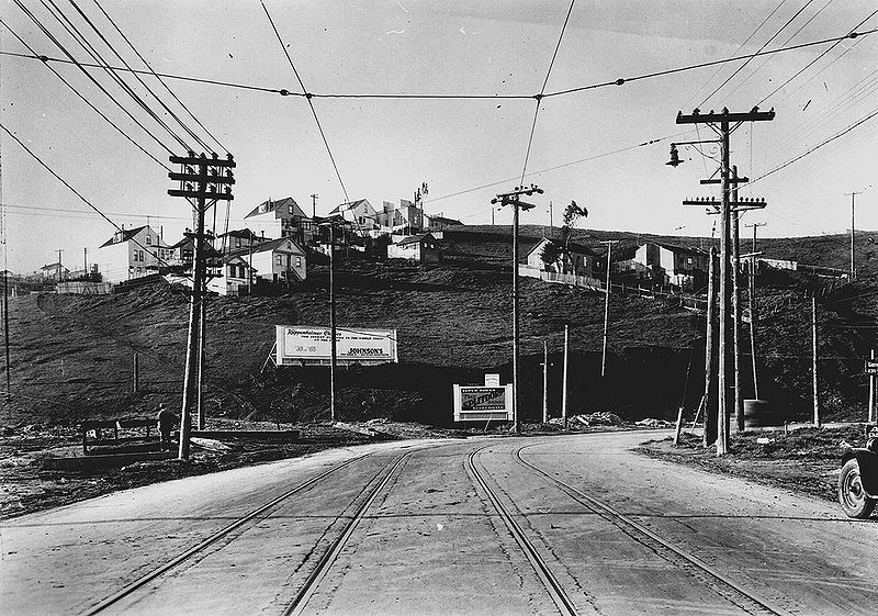 File:San-Bruno-Ave-north-at-present-Aleman-Blvd-w-Bernal-east-slope-ahead-1927-SFPL.jpg