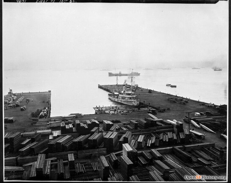File:16th and Terry Francois April 14 1925 Elevated View east from the Loop Lumber Tower toward the 16th Street piers. Remnants of these piers can be seen opensfhistory wnp36.03207.jpg