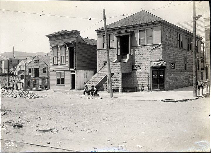 Ye olde Potrero Hill Saloon and Boarding House, at 25th advertising Hibernia Steam and Gibbons Whiskey -- pic circa 1911 1402991 512055821917 899170763 o.jpg