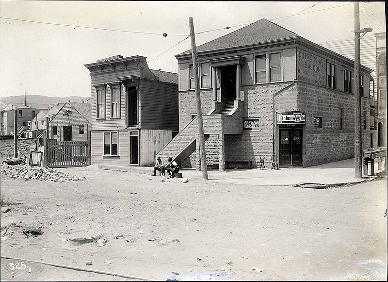 File:Ye olde Potrero Hill Saloon and Boarding House, at 25th advertising Hibernia Steam and Gibbons Whiskey -- pic circa 1911 1402991 512055821917 899170763 o.jpg