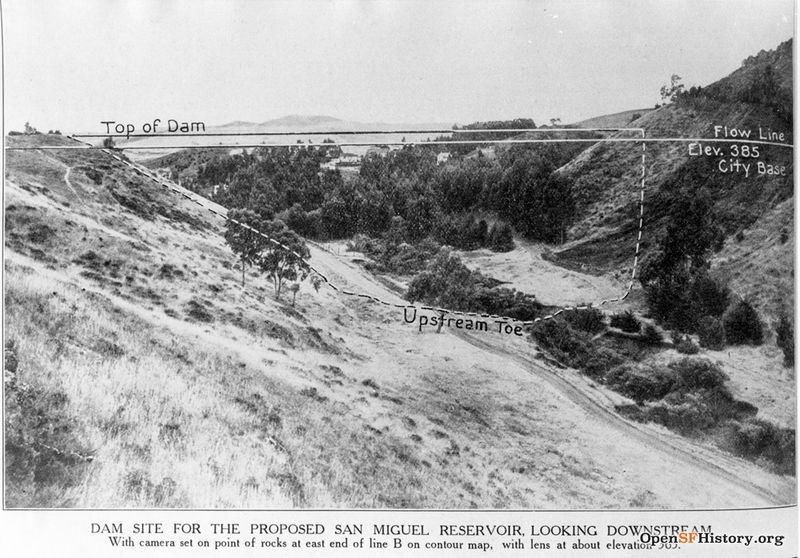 File:1915--Photograph with drawing of proposed San Miguel Reservoir Dam, copied from a magazine wnp4.1251.jpg