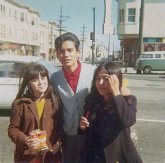 Oscar Coronado, Tina, and another friend at Dolores and 18th in 1969