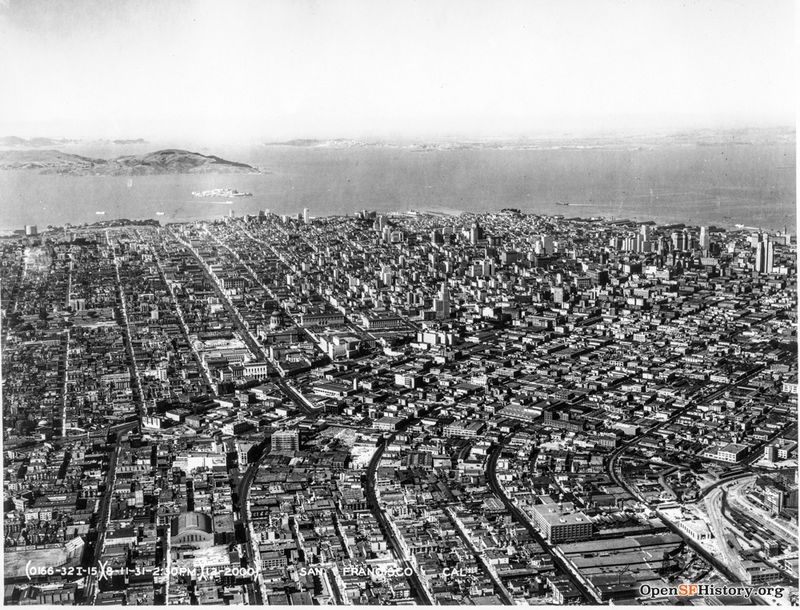 Aug 11 1931 Looking north with Armory in foreground, Civic Center and downtown skyline Air Corps U.S. Army wnp27.2671.jpg