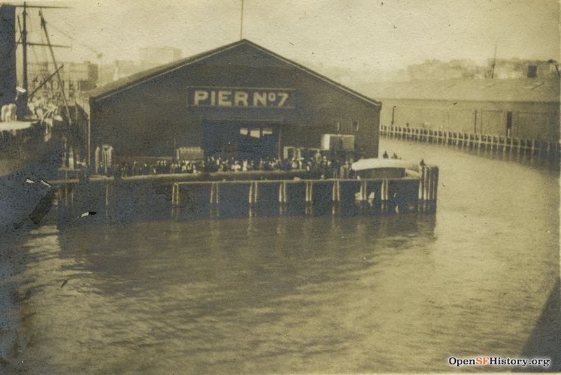 View from bay toward the end of Pier 7 Pacific Street Wharf c 1920 wnp27.7195.jpg