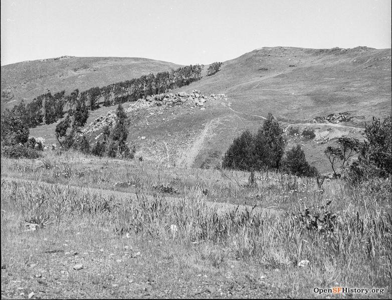 File:Diamond Heights Before Development, View East to Glen Canyon rock outcrops April 1957 wnp14.4190.jpg