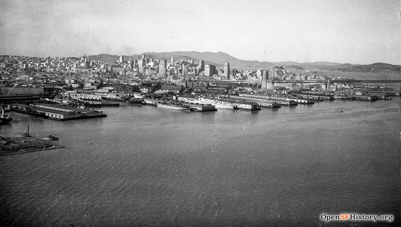 Jan 29 1947 Aerial view from blimp looking north to skyline from south of Bay Bridge opensfhistory wnp28.1789.jpg