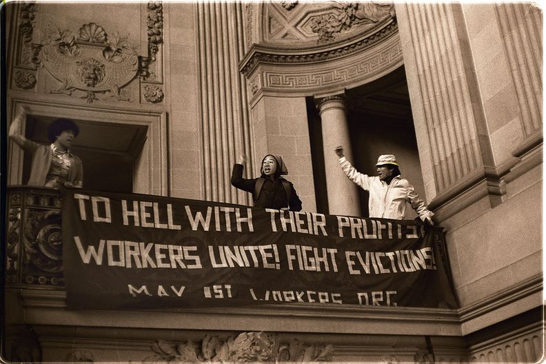 Protest at San Francisco's CITY Hall by supporters of the International Hotel, 1977 Nancy Wong.jpg