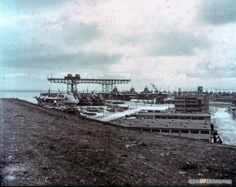View of Hunters Point Shipyard and Gantry Crane c 1949 wnp25.4554.jpg